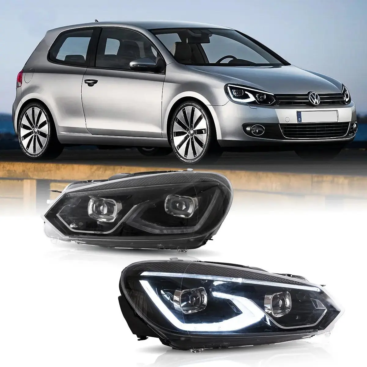 Led Headlight Assembly Dual Beam Projector Black For 2008-2014 Volkswagen Golf 6Th Gen (Mk6/A6 Typ 5K） 1
