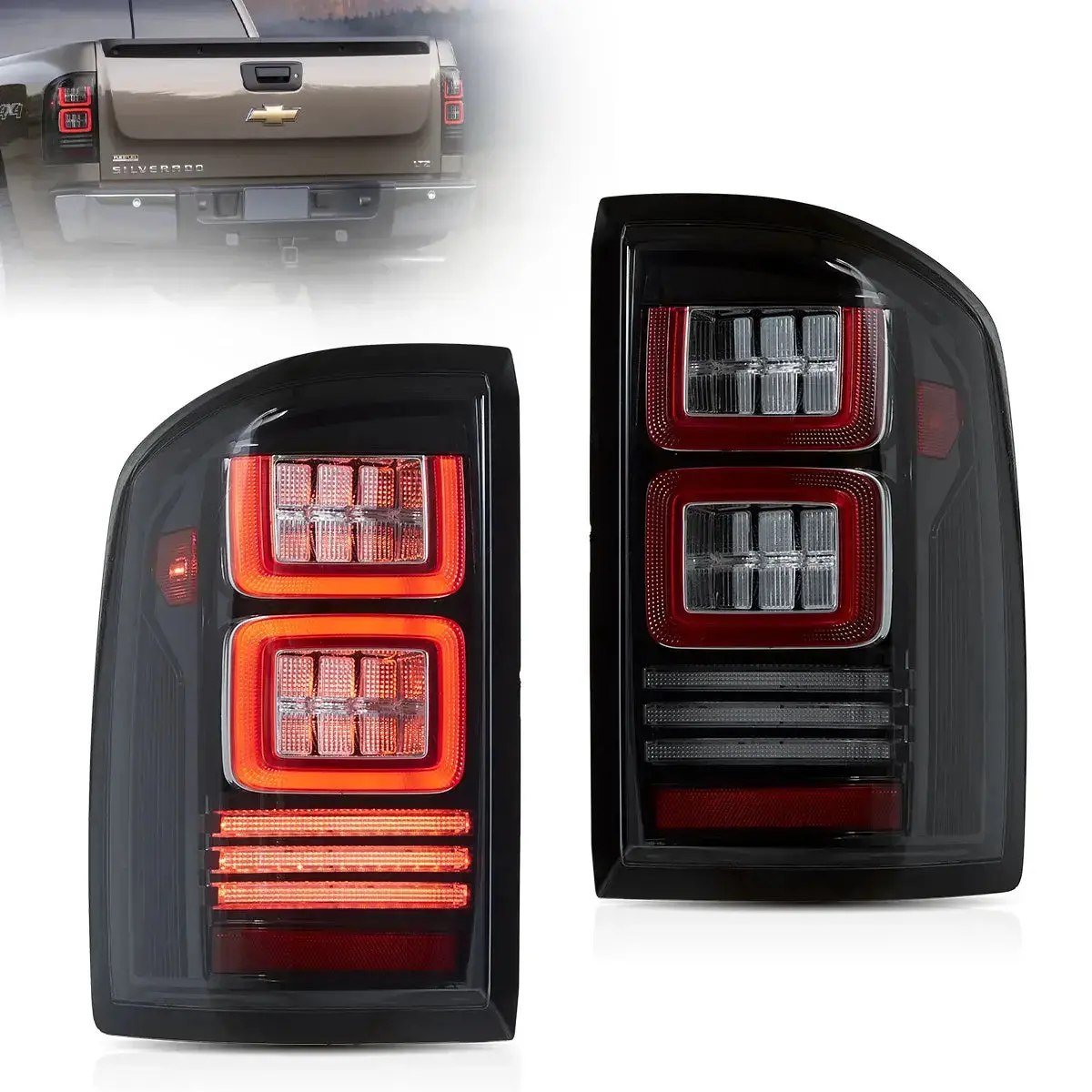 Led Ii Tail Lights Assembly With Red Turn Signal Clear For 2007-2013 Chevrolet Silverado 1500 2500Hd 3500Hd 2007-2010 Gmc Sierra 1500 2500Hd 3500Hd 1