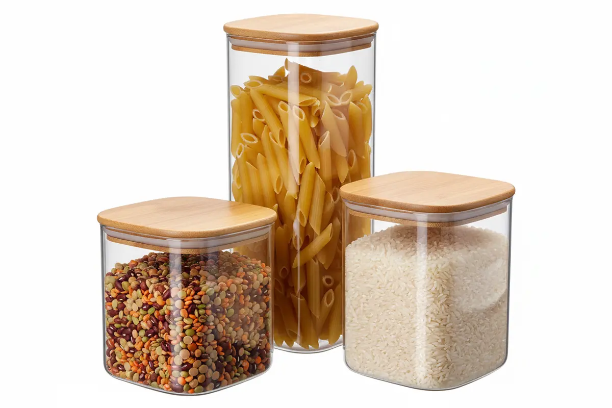 Cookinglife Voorraadpotten Set - Glas Bamboe Deksel - Bewaren Droge Ingredienten - 3 Stuks 1