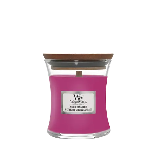 Woodwick Geurkaars Mini Wild Berry & Beets - 8 Cm / Ø 7 Cm - Geurkaars In Glas - Houten Lont 1