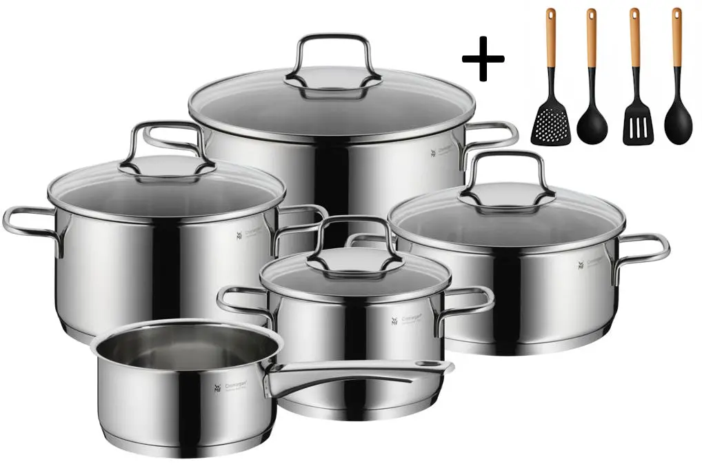 Wmf Pannenset Astoria 5-Delig Inclusief Gratis Cookinglife Kookgerei Set - Kookpan Ø 16, 20, 24 En 28 Cm En Steelpan Ø 14 Cm 1
