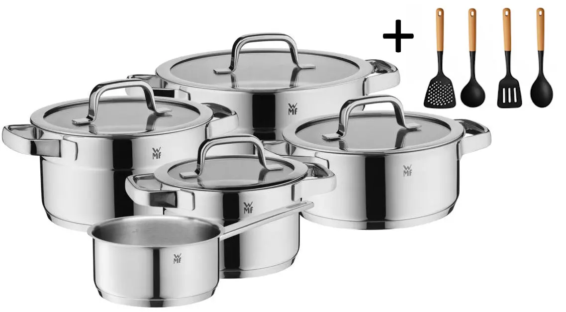Wmf Pannenset Compact Cuisine 5-Delig Inclusief Gratis Cookinglife Kookgerei Set - Kookpan Ø 16, 16, 20 En 20 Cm En Steelpan Ø 14 Cm 1
