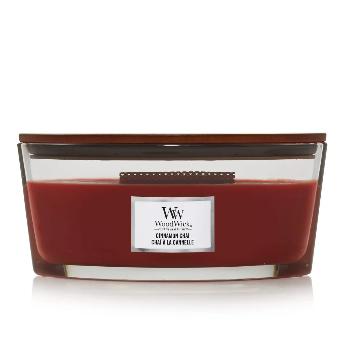 Woodwick Geurkaars Ellipse Cinnamon Chai - 9 Cm / 19 Cm - Geurkaars In Glas - Houten Lont 1