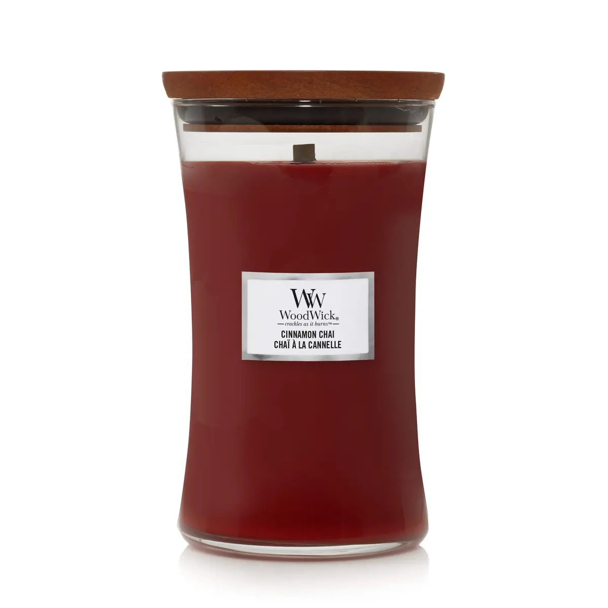 Woodwick Geurkaars Large Cinnamon Chai - 18 Cm / Ø 10 Cm - Geurkaars In Glas - Houten Lont 1