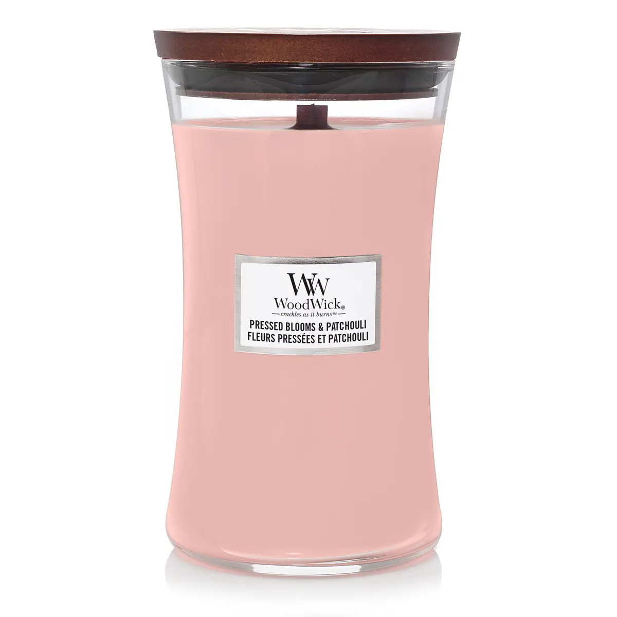 Woodwick Geurkaars Large Pressed Blooms & Patchouli - 18 Cm / Ø 10 Cm - Geurkaars In Glas - Houten Lont 1
