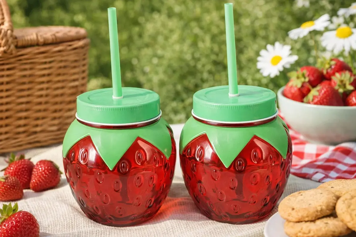 Cookinglife Waterglazen Aardbei 2 Stuks - Cocktailglazen Met Rietjes 2