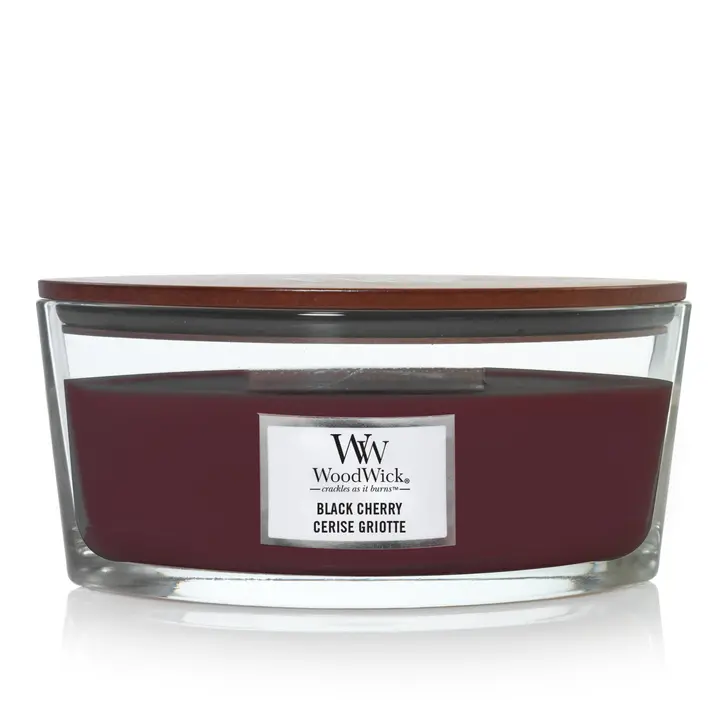 Woodwick Geurkaars Ellipse Black Cherry - 9 Cm / 19 Cm - Geurkaars In Glas - Houten Lont 1