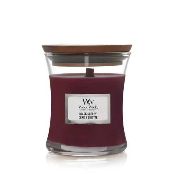 Woodwick Geurkaars Medium Black Cherry - 11 Cm / Ø 10 Cm - Geurkaars In Glas - Houten Lont 1