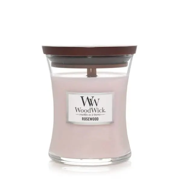 Woodwick Geurkaars Medium Rosewood - 11 Cm / Ø 10 Cm - Geurkaars In Glas - Houten Lont 1