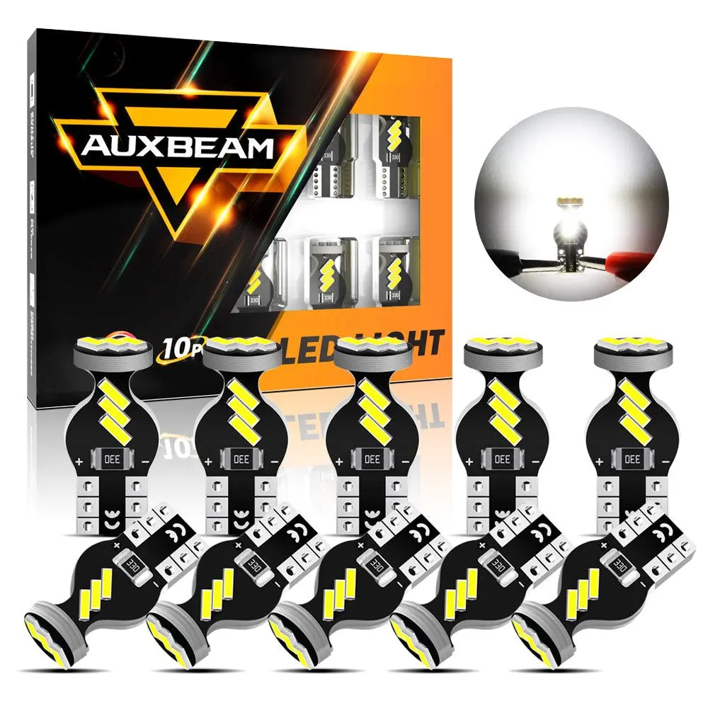 168 2825 W5w T10 Led Interior Light Bulbs 1.5W 300% Brighter 6500K White | 10 Bulbs 1
