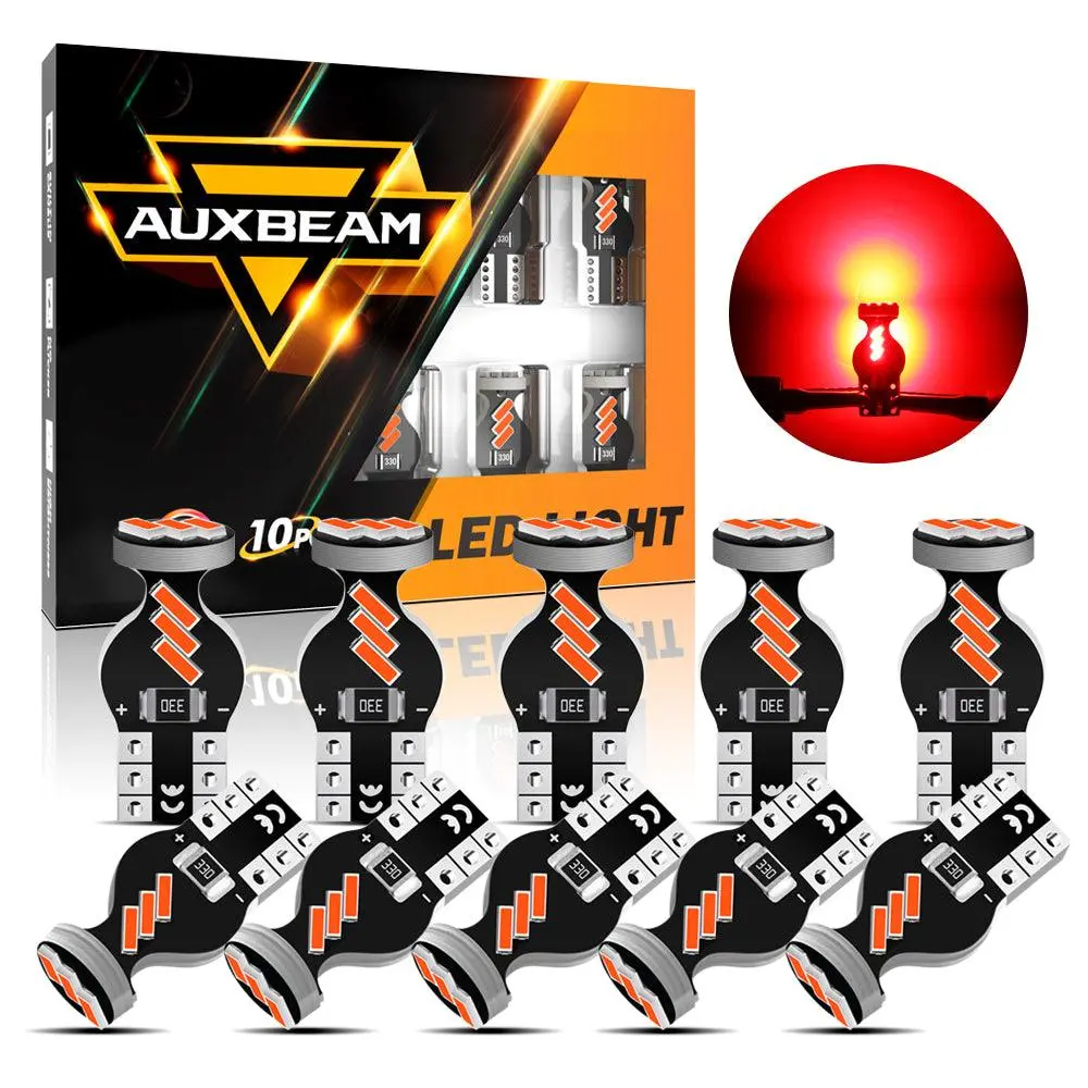 168 2825 W5w T10 Led Interior Light Bulbs 1.5W 300% Brighter Red | 10 Bulbs 1