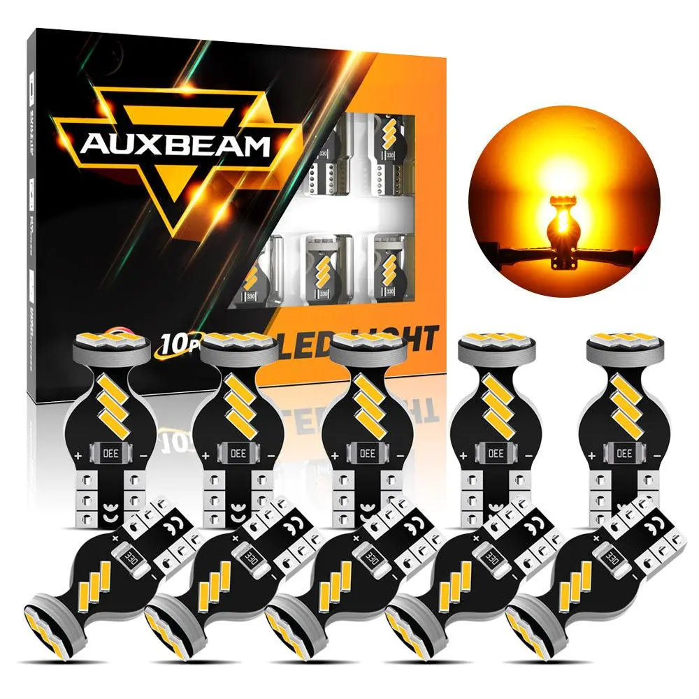 168 2825 W5w T10 Led Interior Light Bulbs 1.5W 300% Brighter 3500K Amber | 10 Bulbs 1