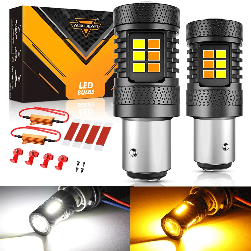 (2Pcs/Set) White&Amber Switchback Bake/Reverse/Tail Light Led Bulbs With Canbus-Decode 2