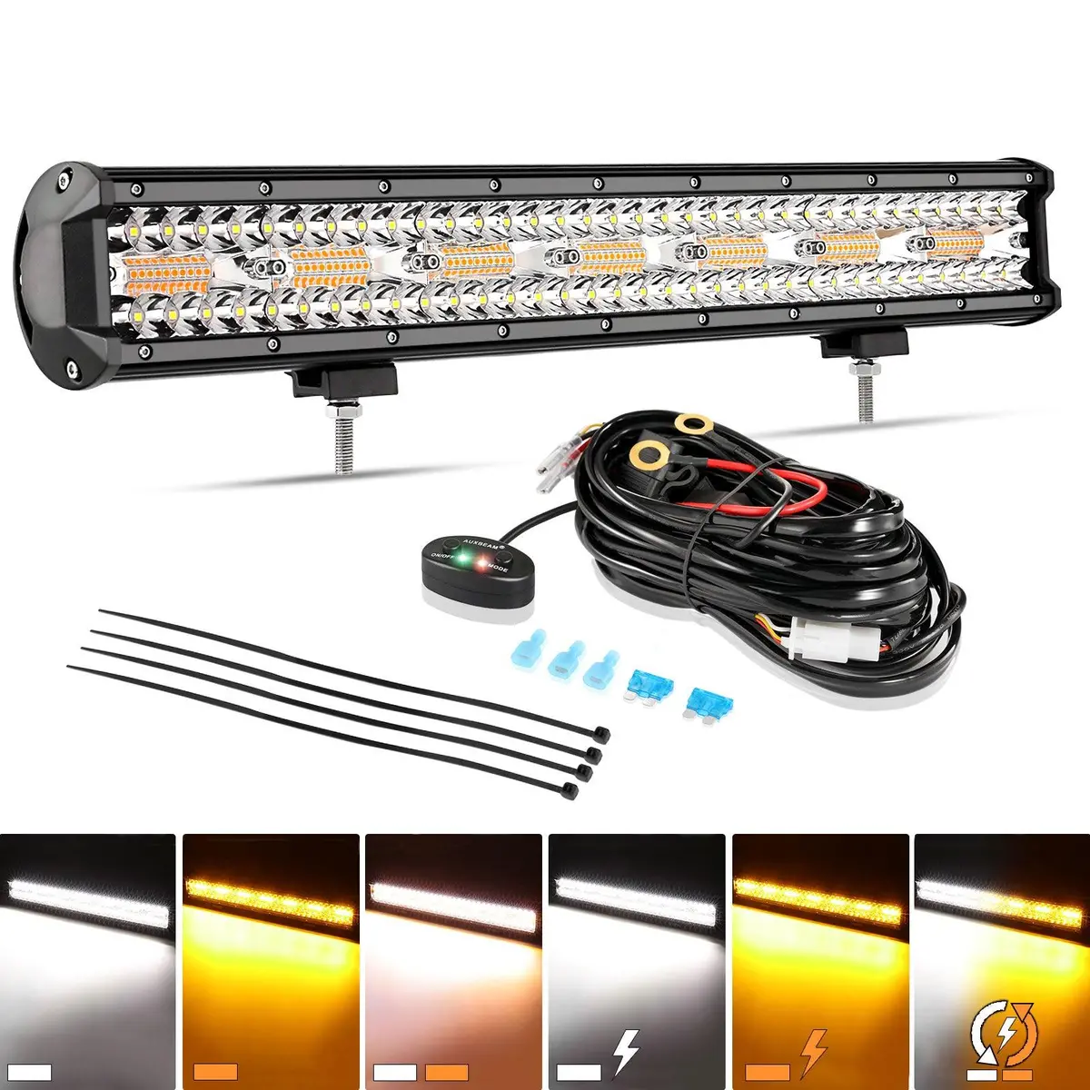 6 Modes Series 20 Inch White&Amber Off Road Led Light Bar 1