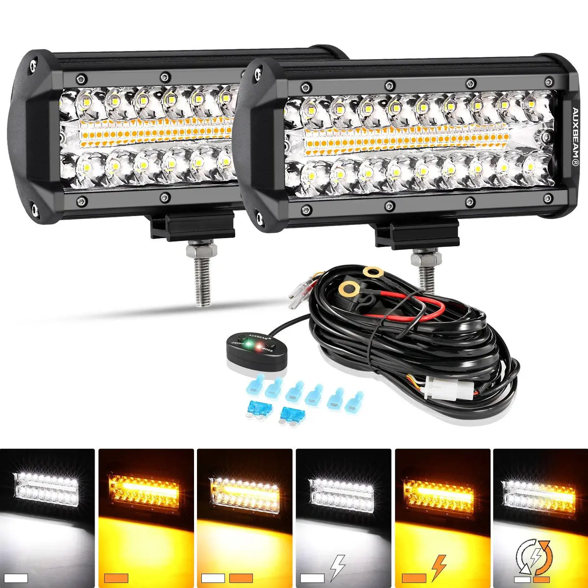 6 Modes Series 7 Inch 150W White&Amber Led Light Bar 1