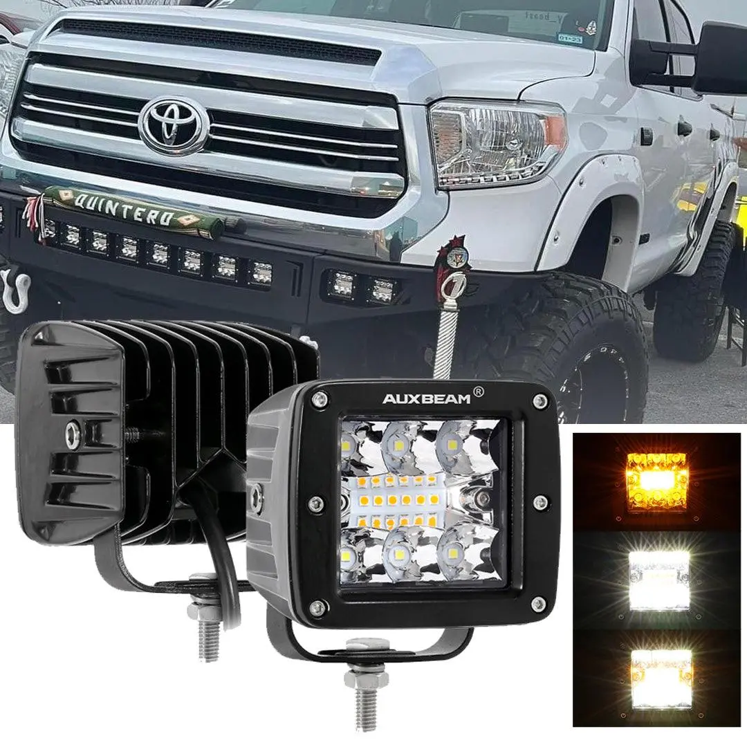 (2Pcs/Set) 3 Inch 6 Modes White&Amber Led Square Light Pod Working Lights With Wiring Harness For Toyota Tundra Trd 4X4 Off-Road 1