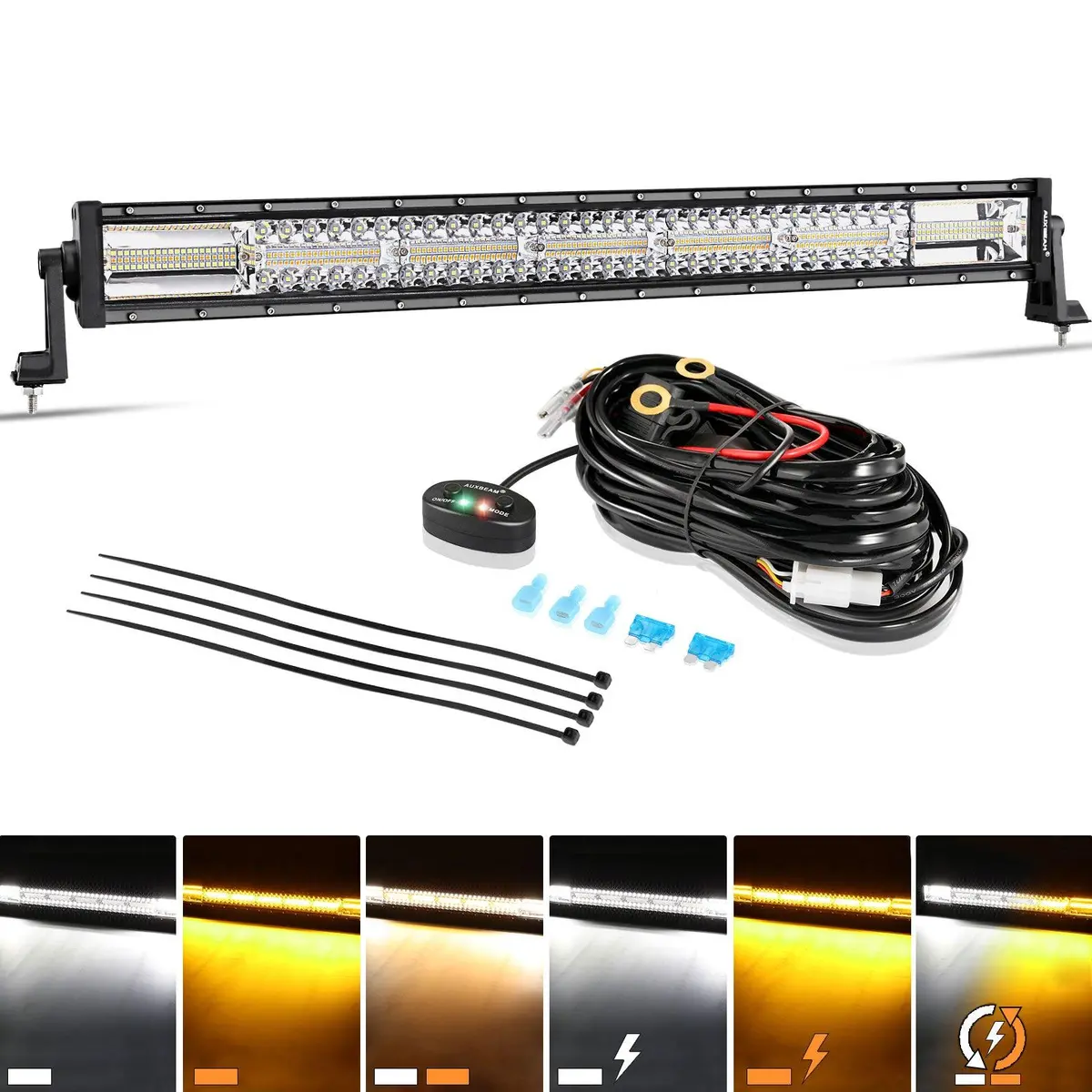 30 Inch 6 Modes White&Amber Straight Off Road Led Light Bar 1