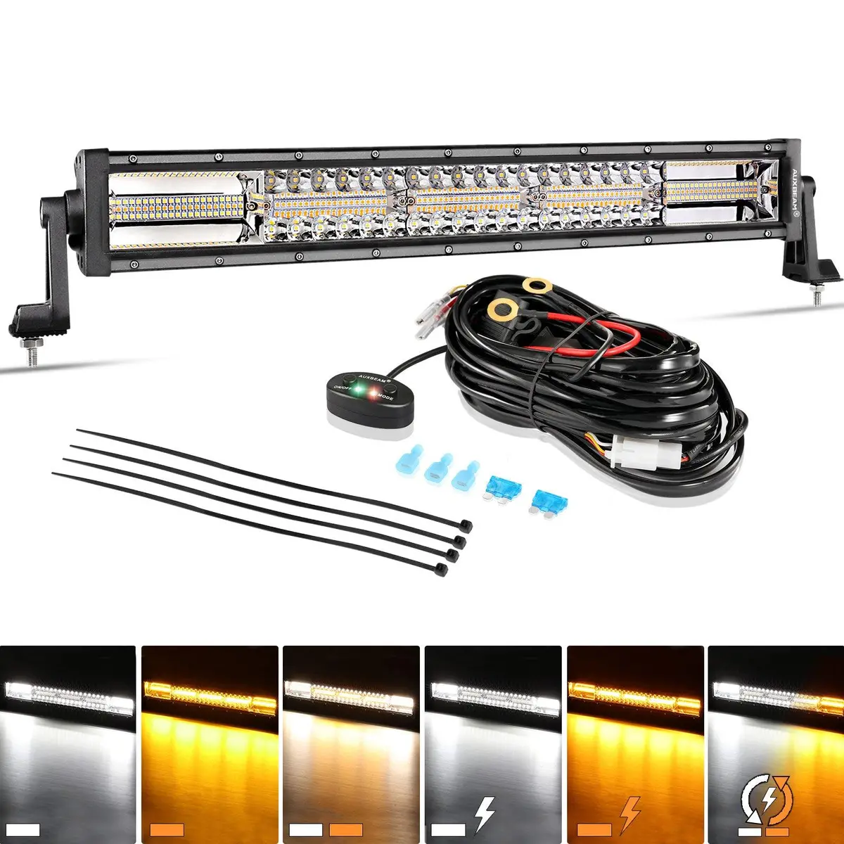 22 Inch 6 Modes White&Amber Off Road Led Light Bar 1