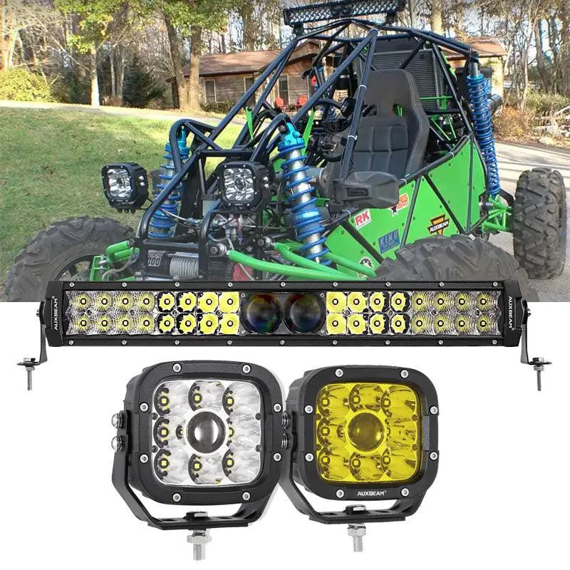 5 Inch 110W Led Driving Lights With Additional Amber Covers & 22 Inch 5D-Pro Series Led Light Bars Combo For Cbr 1000Rr Off Road Buggy, Atv, Utv, Truck 1