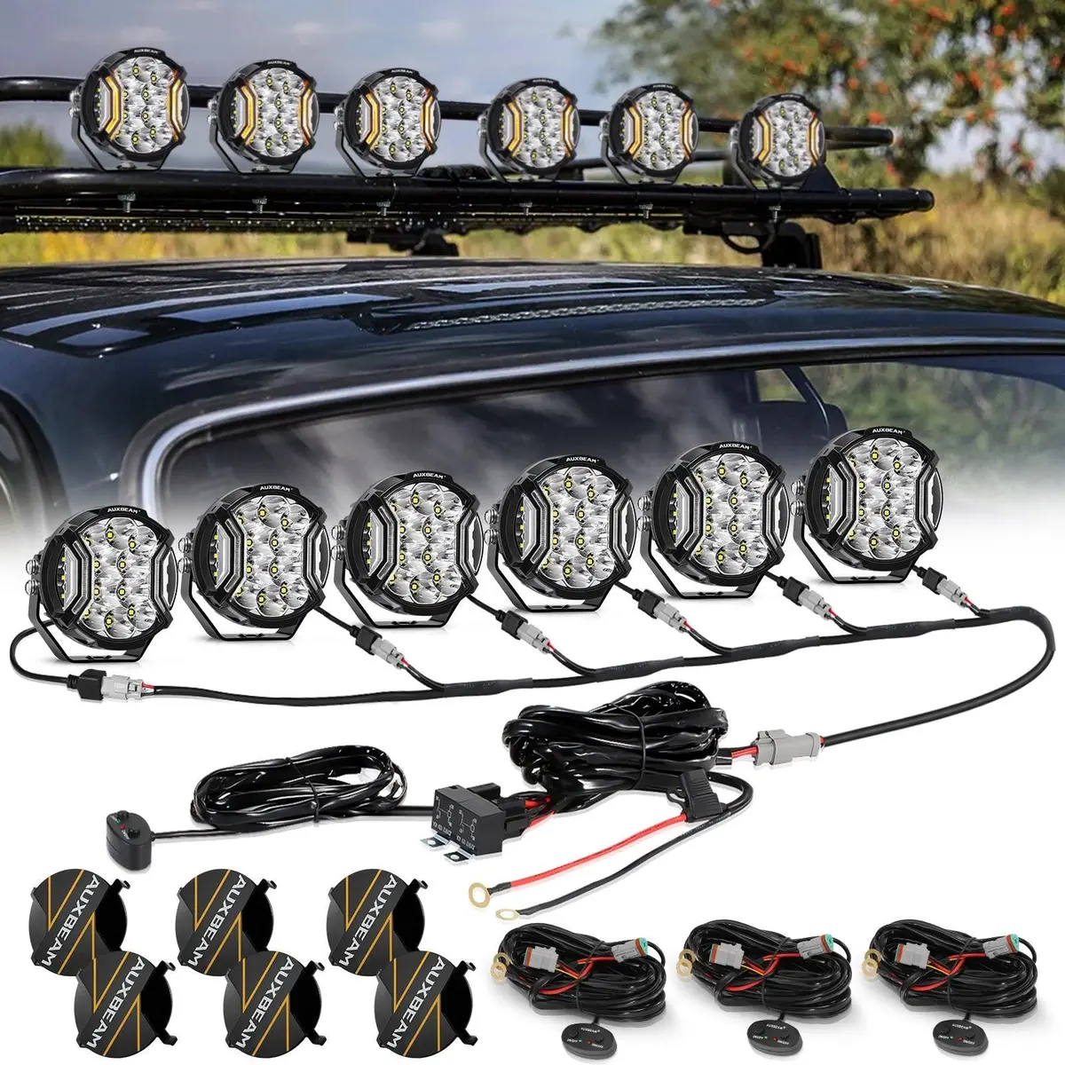 V-Ultra Series 6/8 Pcs 5 Inch 172W Led Side Shooter Amber Drl With Power Harness 1