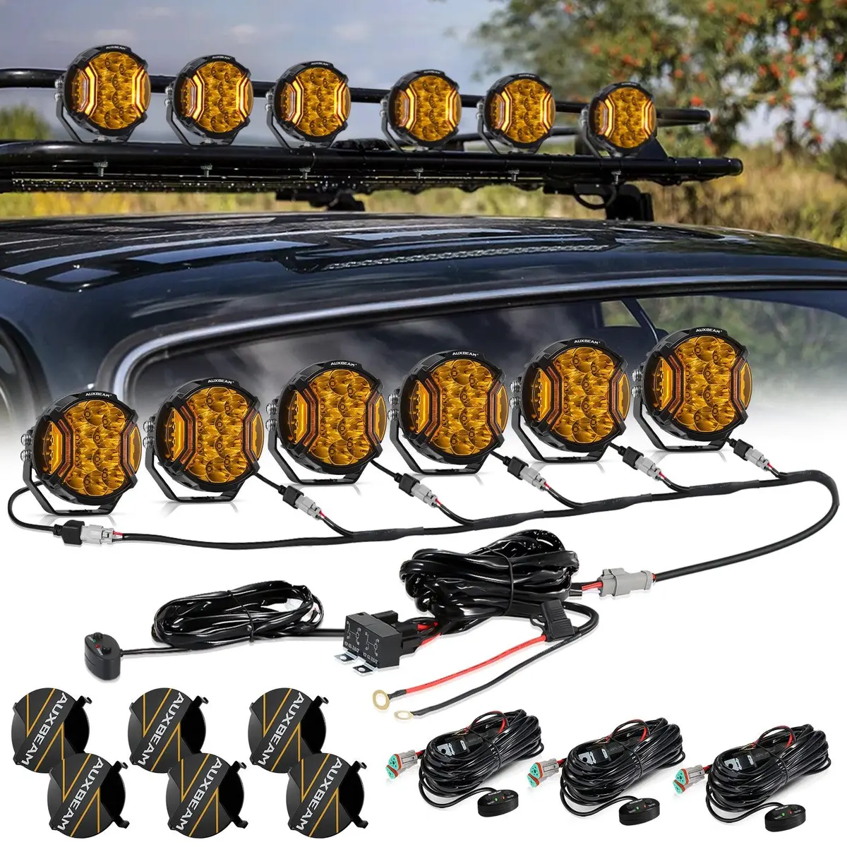 V-Ultra Series 6/8 Pcs 5 Inch 172W Led Side Shooter Amber Drl With Power Harness 1