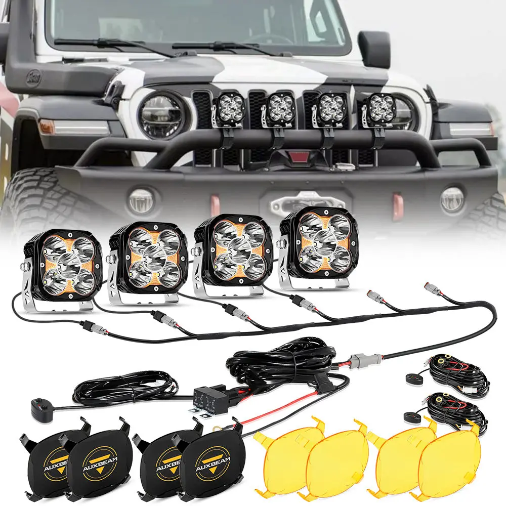 Xp-Ultra Series 4.5 Inch 128W 15200Lm Spot Beam Led Pod Lights Off Road Lights With Amber Drl 4