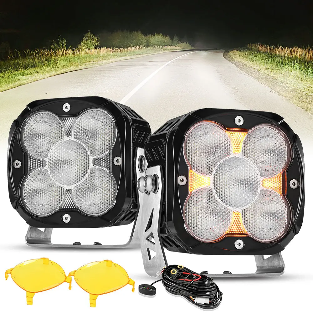 Xp-Ultra Series 4.5 Inch Flood Beam Led Pod Lights Off Road Lights With Amber Drl 1