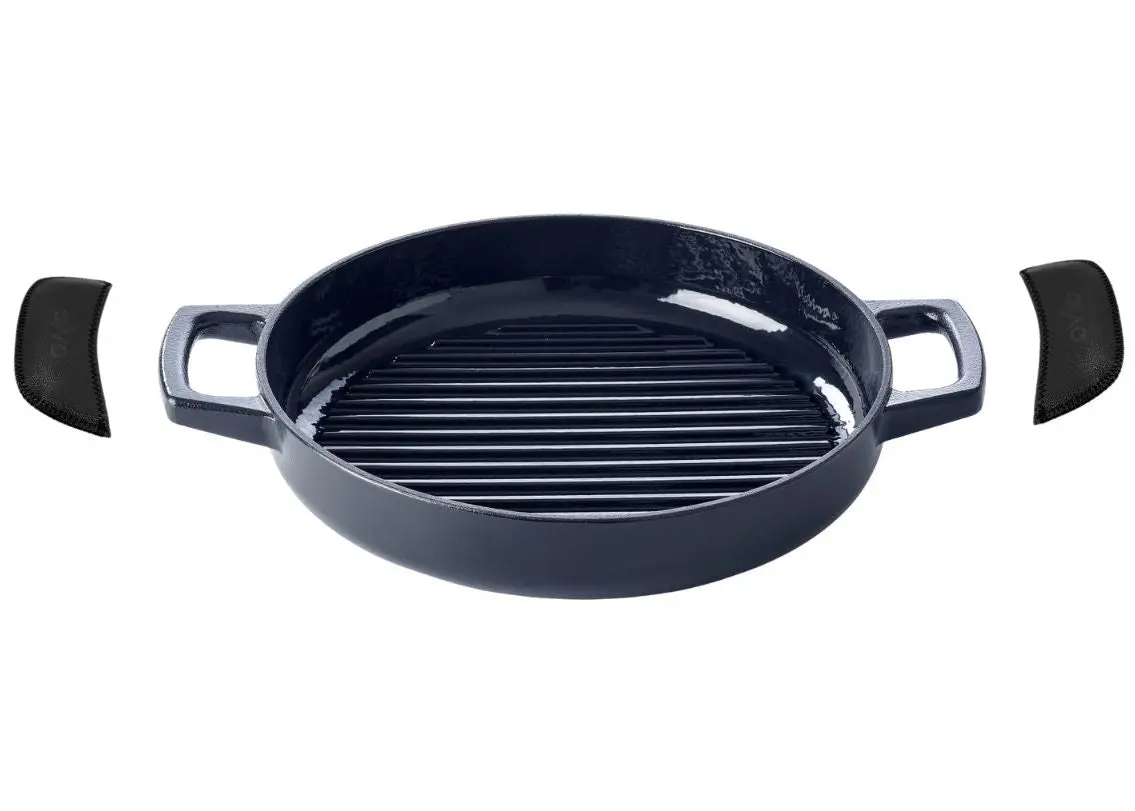 Alva Grillpan / Grillplaat Nori Ø 28 Cm + Gratis Leren Handvaten - Geschikt Voor Alle Warmtebronnen - Geëmailleerde Anti-Aanbaklaag 1