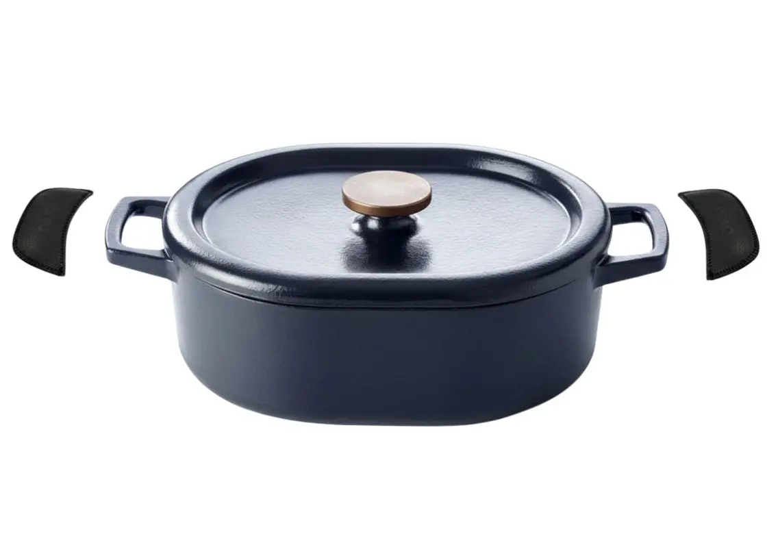 Alva Braadpan Met Deksel - Dutch Oven Ovaal Nori 31 X 21 Cm + Gratis Leren Handvaten - Geëmailleerde Anti-Aanbaklaag 1