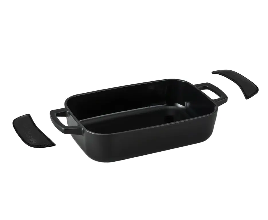 Alva Ovenschaal / Braadslede Gietijzer Nori + Gratis Leren Handvaten - 30 X 21 X 8.2 Cm - Geëmailleerde Anti-Aanbaklaag 1