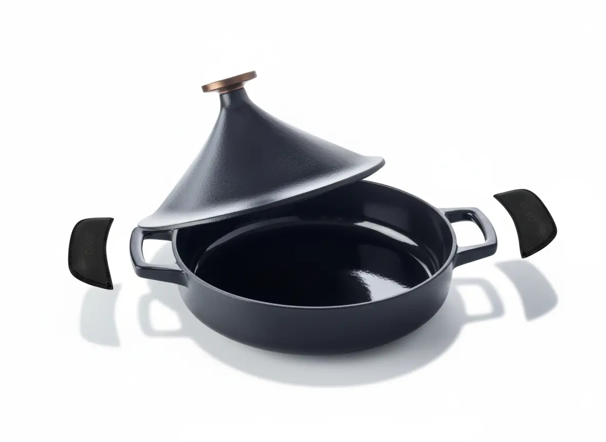 Alva Tajine Nori Inductie Ø 28 Cm / 3 Liter + Gratis Leren Handvaten - Geëmailleerde Anti-Aanbaklaag - Geschikt Voor Alle Warmtebronnen 1