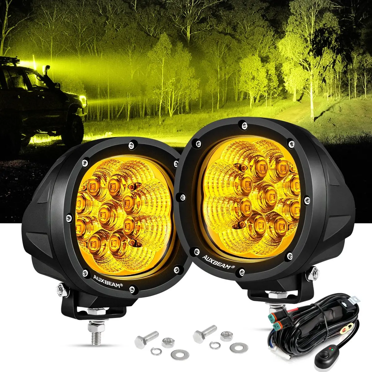 P4 Series | 4 Inch 90W 9000Lm Round Led Driving Lights Flood Amber Pod Lights 1