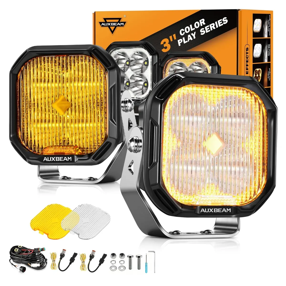 Color Play Series 3 Inch 100W Fog Lights Off Road Lights With White Drl & Amber Turn Signal Lights 1