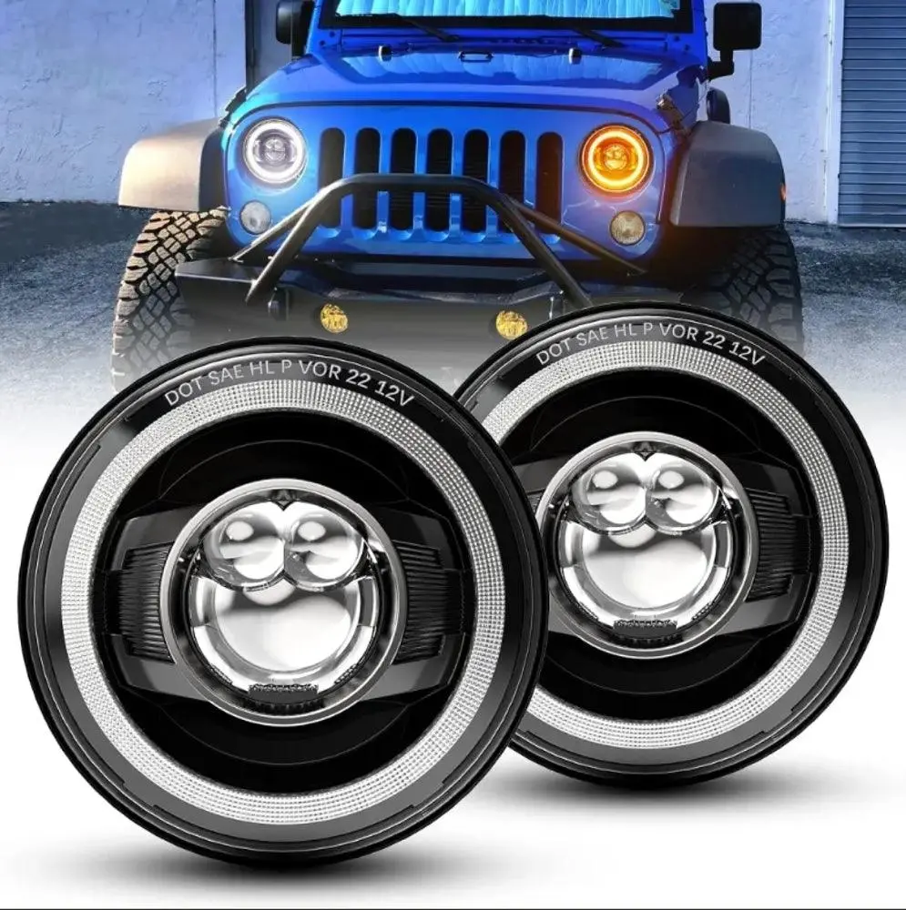 7 Inch Led Headlights Halo Amber Turn Signal Lights With Drl High/Low Beam Fit For Jeep Wrangler Jk Jku Tj Lj Ford Gmc 1