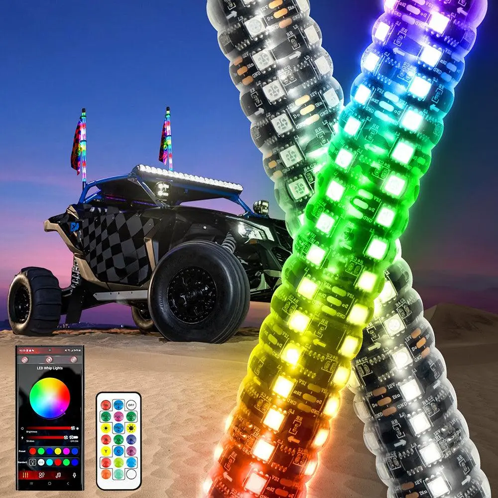 New 2.8Ft Led Rgb Whip Lights With Turn Signal & Brake Light, Bluetooth App/ Remote Control 1