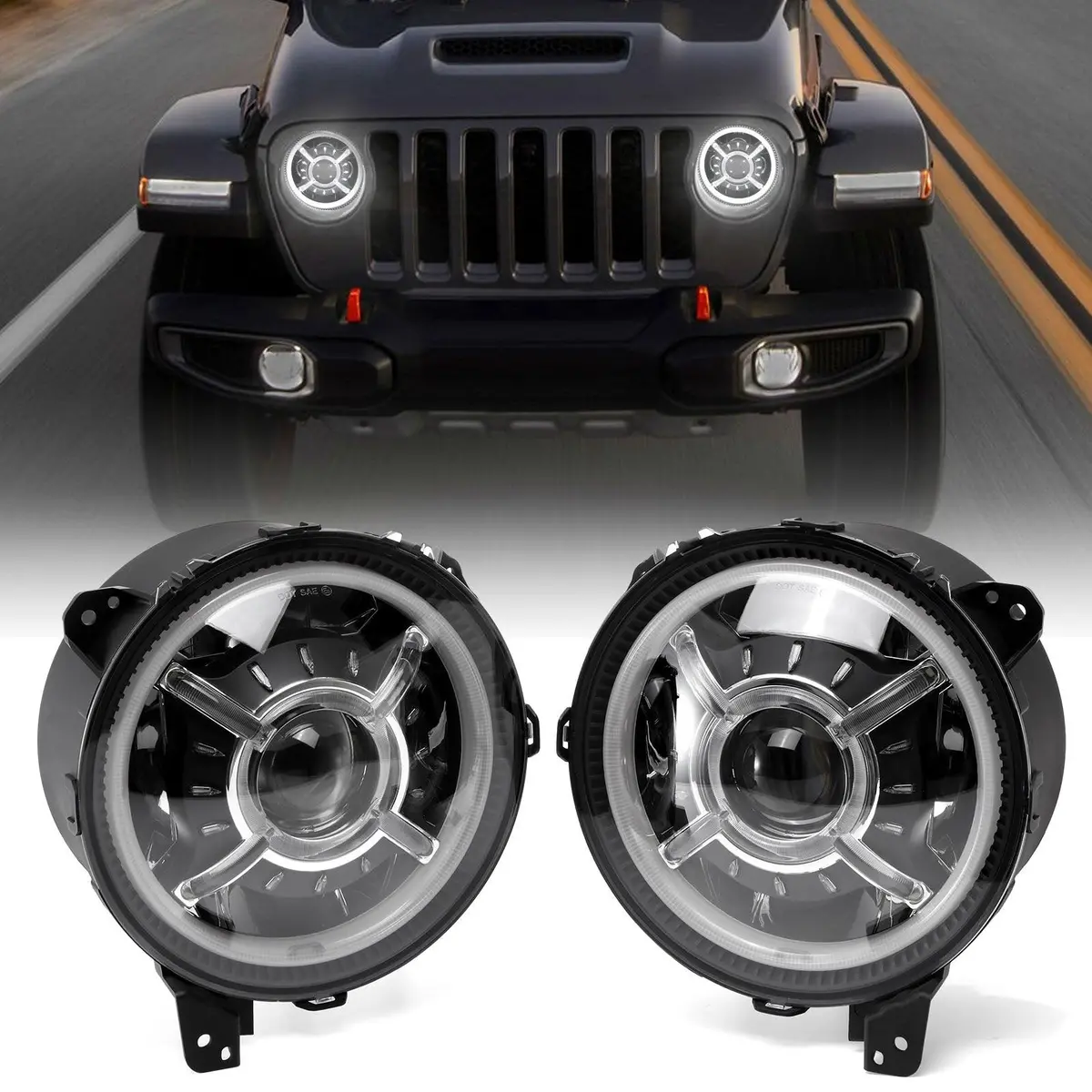 9 Inch 100W Dot Approved Led Headlights With Halo Drl&Turn Signal High/Low Beam For 2018-2023 Jeep Wrangler Jl Sport Sahara Rubicon Moab Gladiator Jt 1