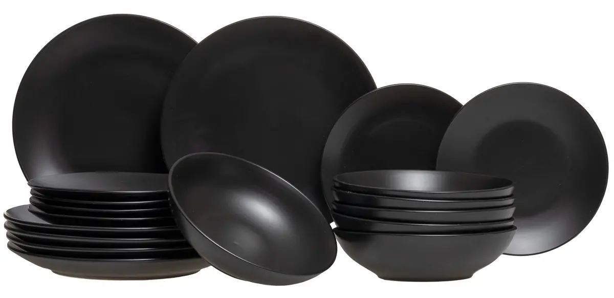 Studio Tavola Serviesset Black Tie 18-Delig / 6 Personen - 6 Ontbijt/Dessertborden, 6 Diepe Borden En 6 Dinerborden 1