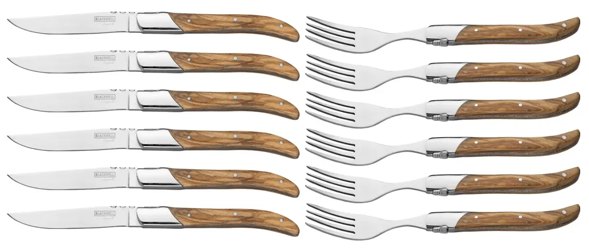 Blackwell Steakbestek Laguiole - Steakmessen & Steakvorken - Olijfhout - 12 Stuks 1