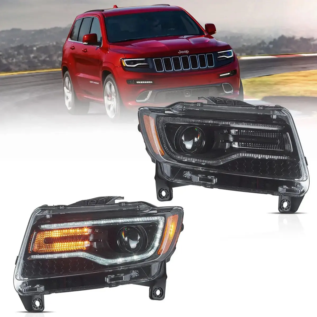 Led Headlight Assembly Full Led With Startup Animation/Blue Drl For 2011-2013 Jeep Grand Cherokee (Wk2) 1