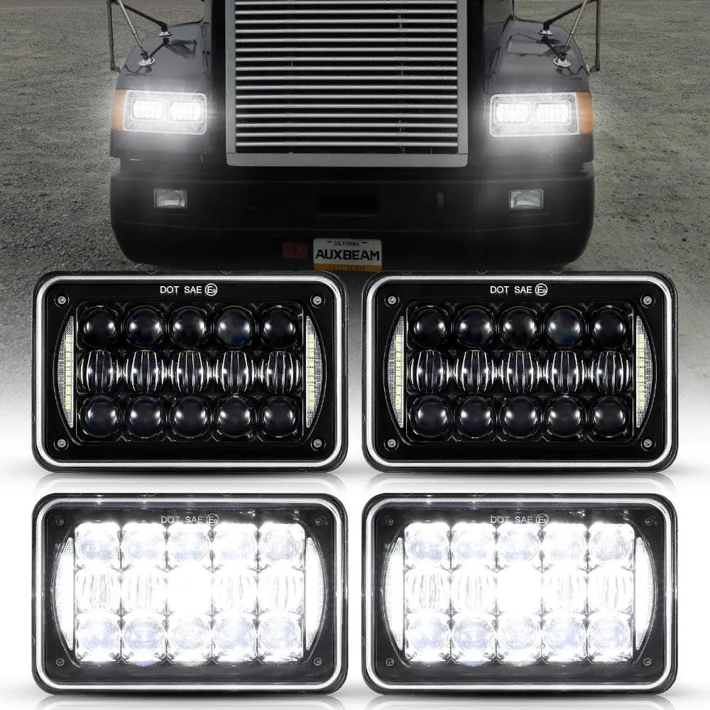 4X6 Led Headlights Rectangular Headlamps Hi/Lo Sealed Beam With Drl Dot Approved Replacement H4651 H4652 H4656 H4666 H6545 Compatible With Peterbil Kenworth Freightliner Ford Trucks 1