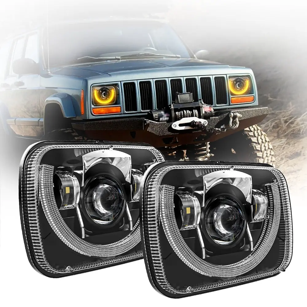 7X6 Inch Sealed Beam Led Headlights With Hi-Lo Beam & Amber Turn Signal White Drl For Jeep Cherokee Xj/Wrangler Yj/Comanche Mj 1