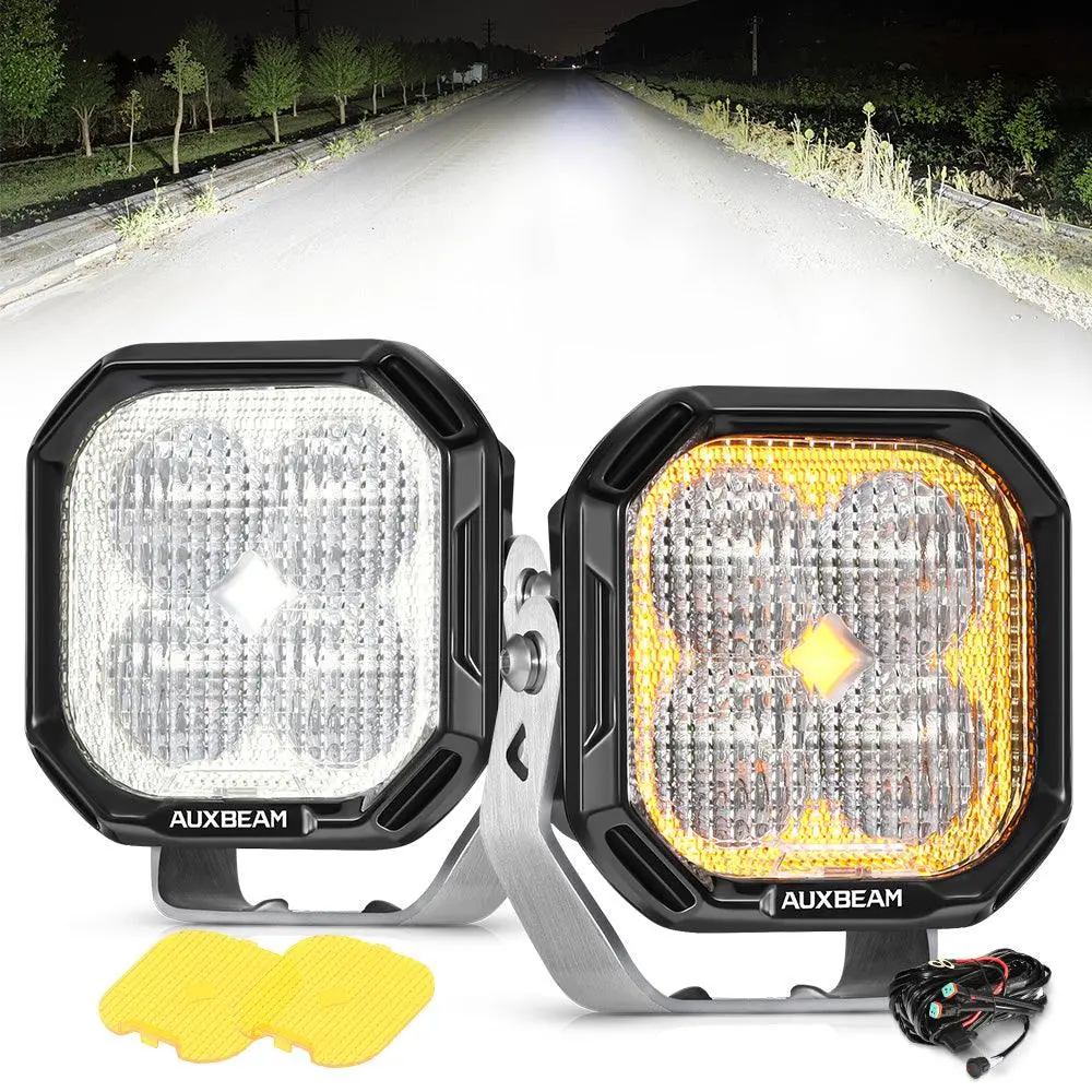 Color Play Series 3 Inch 100W Flood Led Pod Lights Off Road Lights With White Drl & Amber Turn Signal Lights 1
