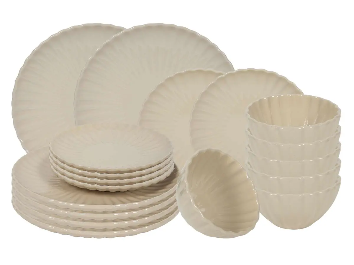 Cookinglife Serviesset Cardida Beige 18-Delig / 6 Personen - 6 Dinerborden, 6 Ontbijtborden En 6 Kommen 1