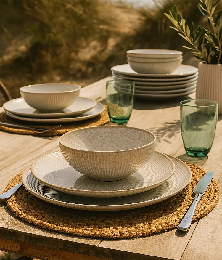 Cookinglife Ontbijtborden / Dessertborden Coastal Lines Ocean Beige Ø 21 Cm - 6 Stuks 2