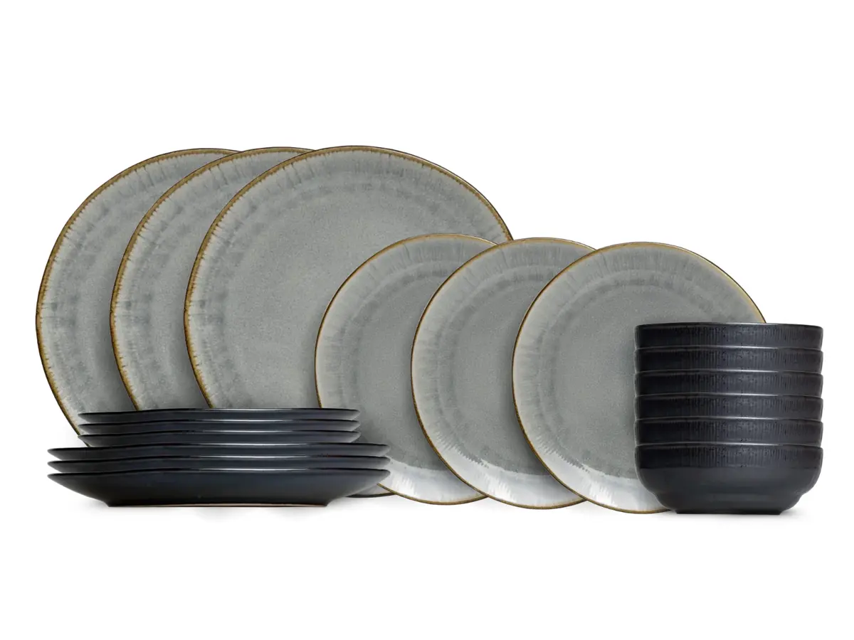 Cookinglife Serviesset Nola Warm Grey 18-Delig / 6 Personen - 6 Dinerborden, 6 Ontbijtborden En 6 Kommen 1
