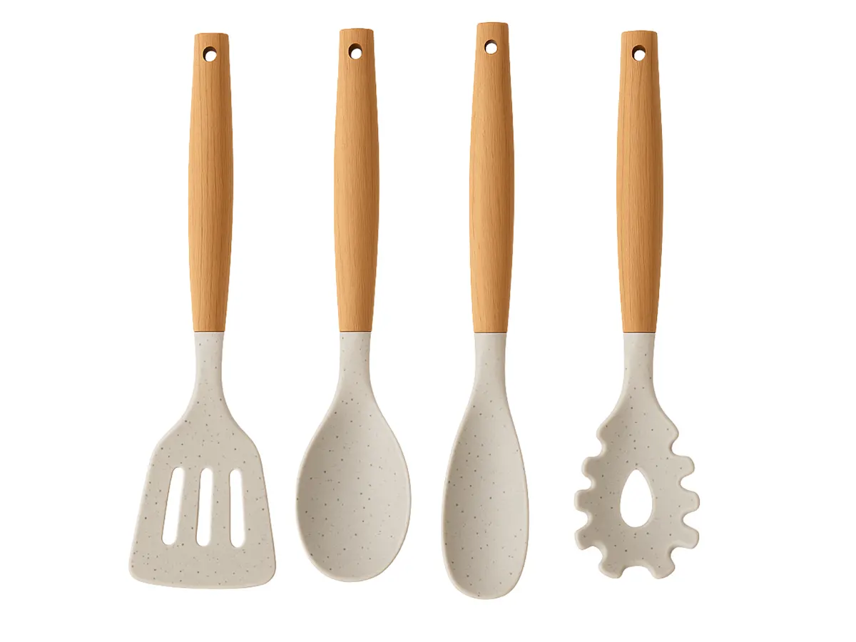 Cookinglife Keukengerei Set - Kookgerei Set - Hout Beige 4 Delig - Bakspaan, Opscheplepel, Saladelepel & Spaghettilepel 1