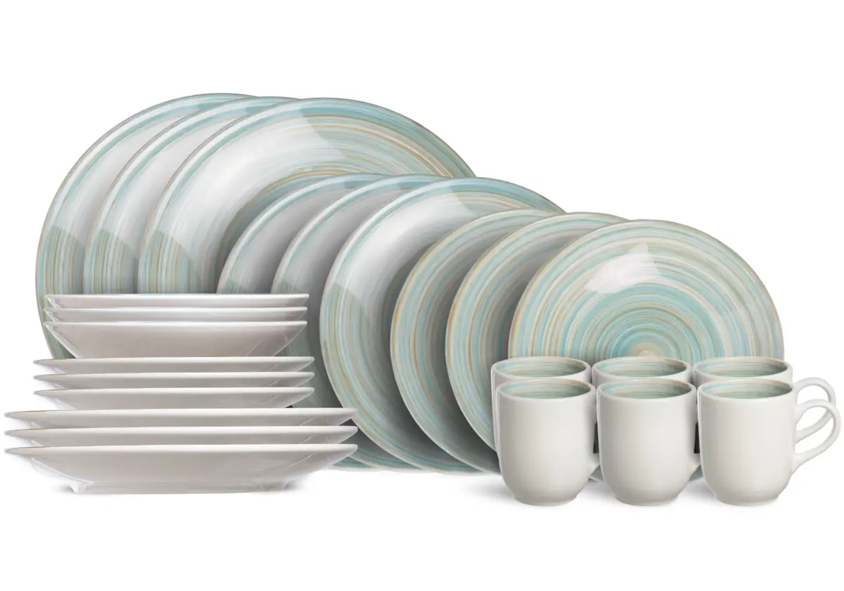Cosy & Trendy Serviesset Turbolino - Blauw 24-Delig / 6 Personen - 6 Dinerborden, 6 Diepe Borden, 6 Ontbijtborden En 6 Mokken 1