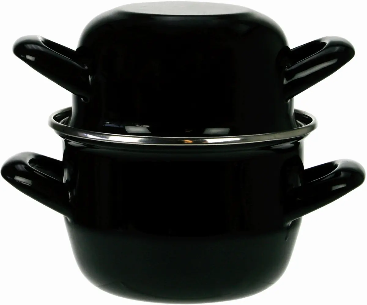 Cosy & Trendy Mosselpan - Emaille - Inductie Geschikt - Zwart - Ø 24 Cm / 4 Liter - Geëmailleerde Anti-Aanbaklaag 1