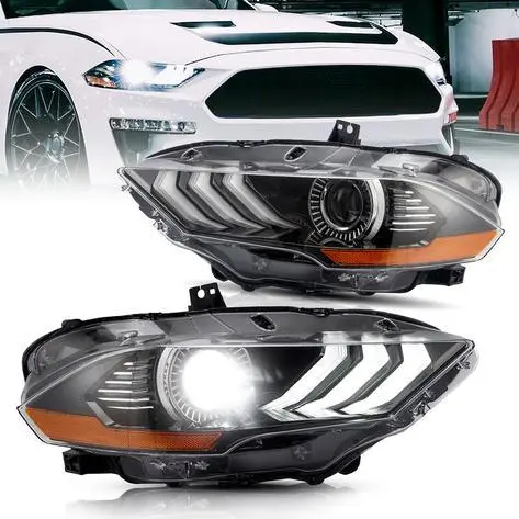 Led Headlight Assembly Dual Beam Projector Black For 2018-2024 Ford Mustang 6Th Gen Facelifted 1