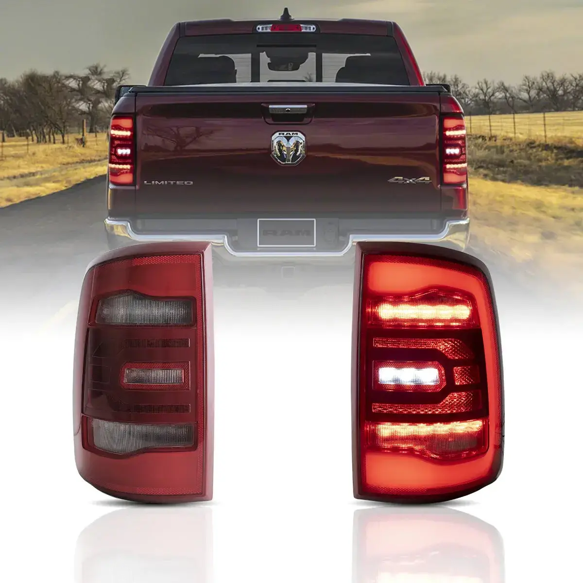 Led Tail Lights Assembly With Red Sequetial Turn Signal For 2009-2018 Dodge Ram 4Th Gen (Ds/Dj/D2) 1